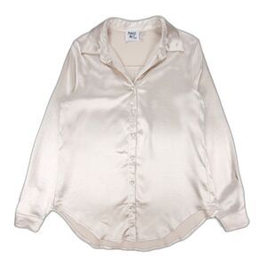 PRINCESS POLLY 90's Vintage Vibes Oversized Button Down Shirt Champagne Satin 4